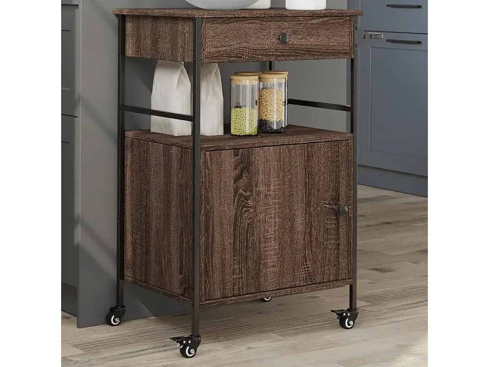 Carrito de cocina madera ingenierí marrón roble 56x43x89,5 cm