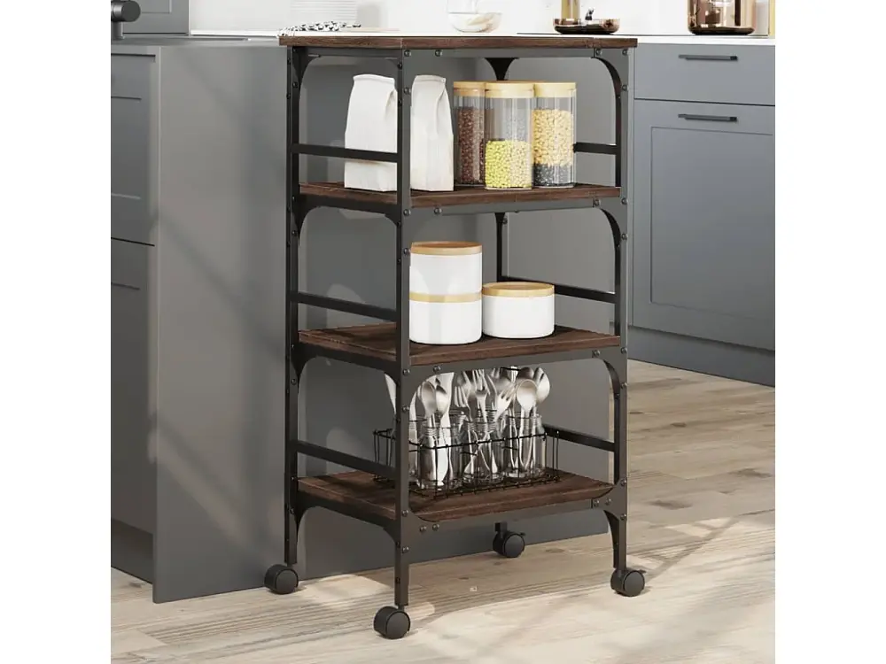 Carrito de cocina madera ingenierí marrón roble 45x35x89,5 cm