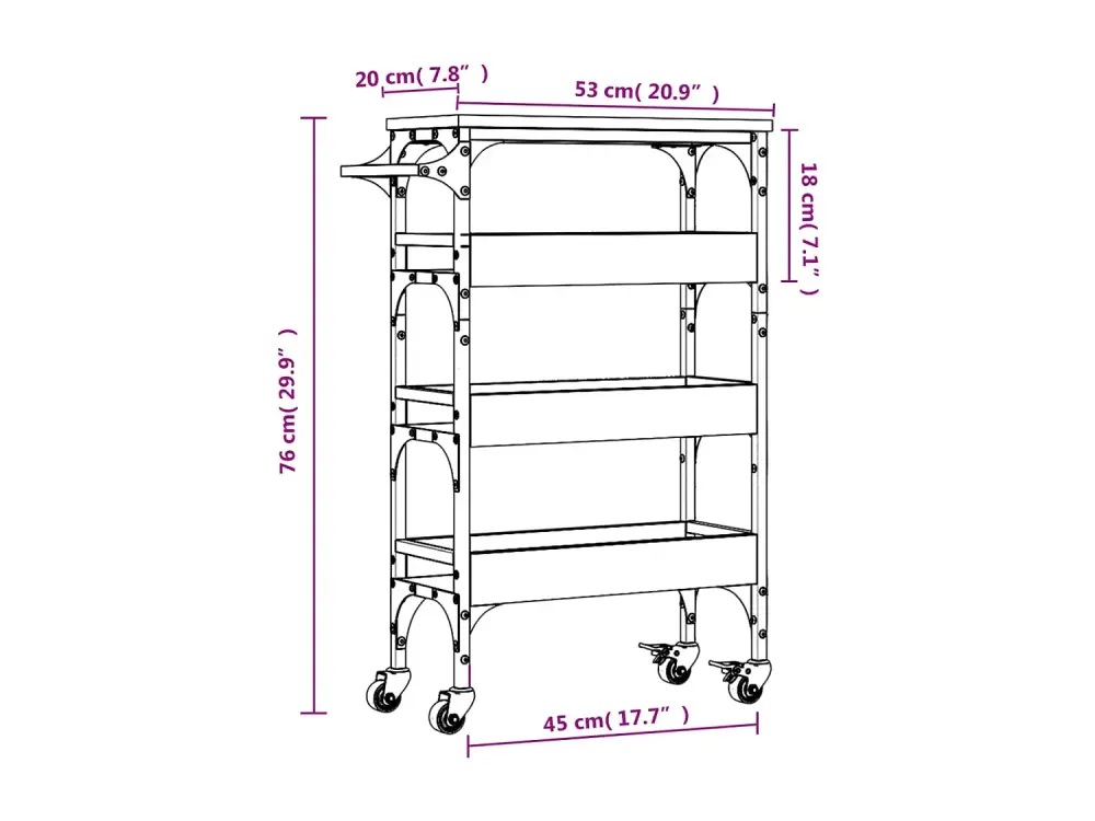 Carrito de cocina madera de ingenierÃ­ marrÃ³n roble 53x20x76 cm