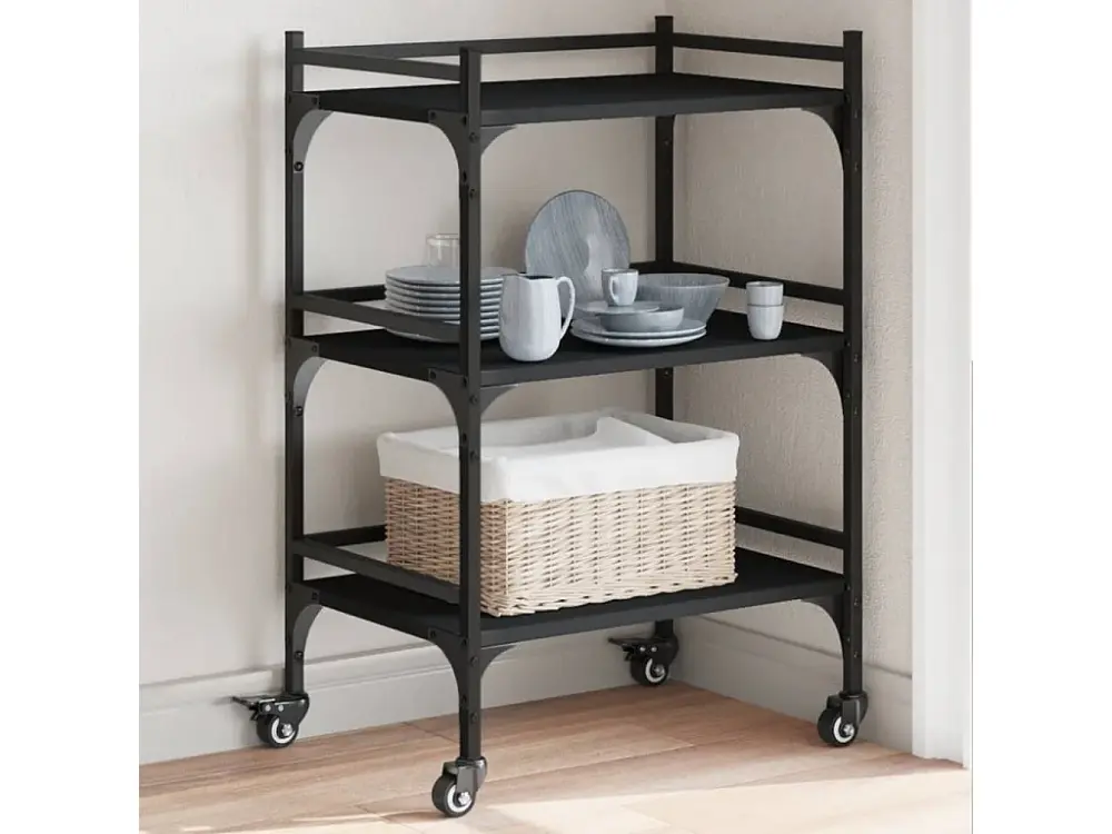 Carrito de cocina madera de ingenierÃ­ negro 50x35x75,5 cm