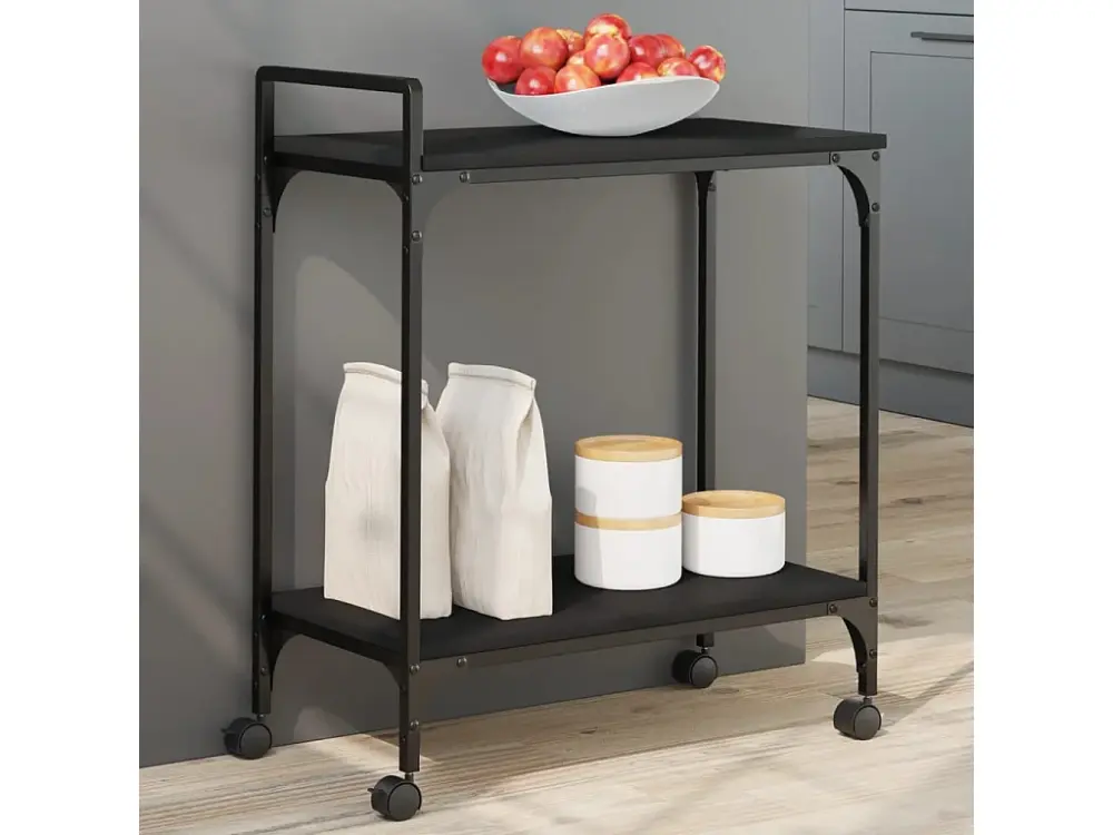 Carrito de cocina de madera de ingenierí negro 60,5x31x72,5 cm