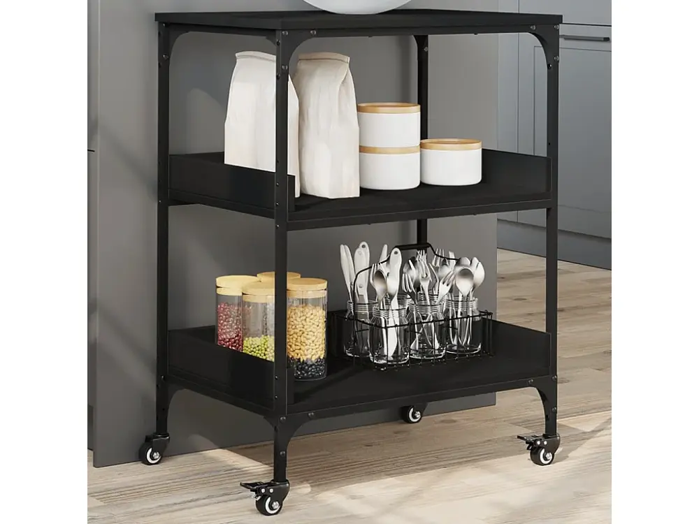 Carrito de cocina madera de ingenierí negro 60x41x80,5 cm