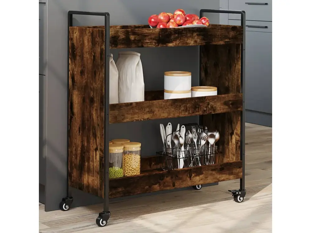 Carrito de cocina madera ingenierí roble ahumado 70x30x82 cm