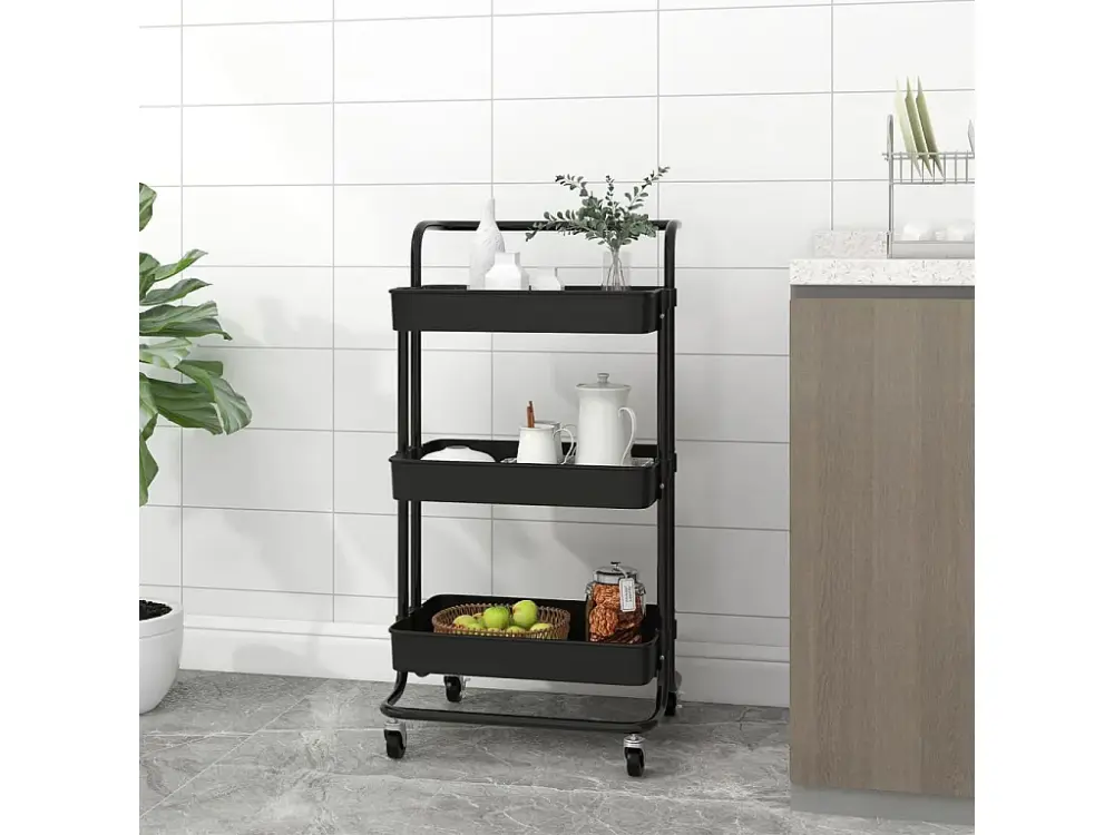 Carrito de cocina 3 niveles hierro y ABS negro 42x35x85 cm