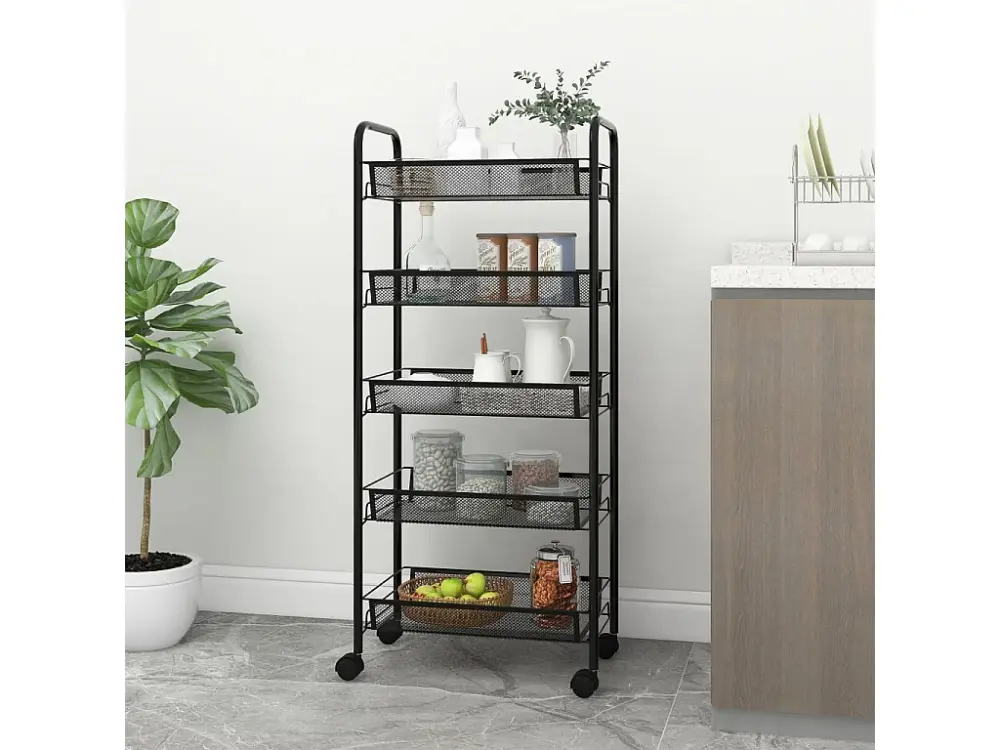 Carrito de cocina 5 niveles hierro negro 46x26x105 cm