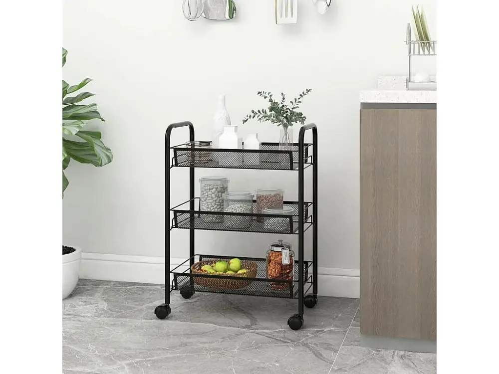 Carrito de cocina 3 niveles hierro negro 46x26x64 cm