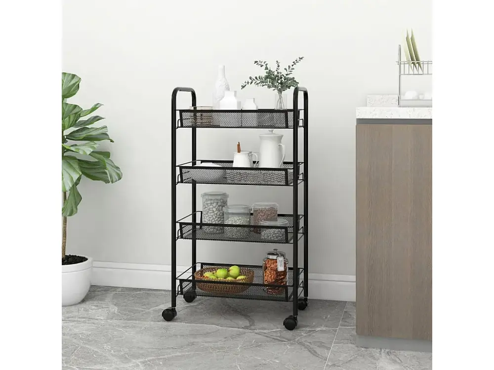 Carrito de cocina 4 niveles hierro negro 46x26x85 cm