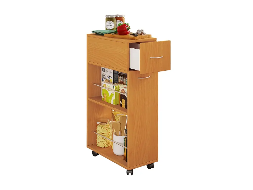Carrito de Cocina VCM Pocis con Ruedas, Puerta de Cristal y Cajón, Madera, 65x39 cm