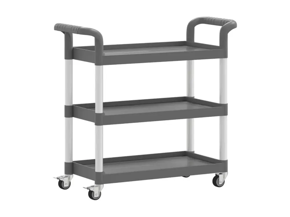 Carrito de 3 niveles aluminio gris 77x34x72 cm