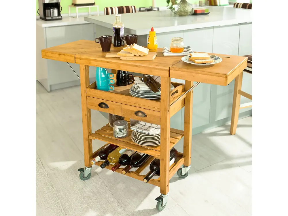 Carrito de Server de Bambú, Estanterí de Cocina, Mesa de Cocina naturaleza 92 x 40 x 65cm FKW25-N SoBuy ES