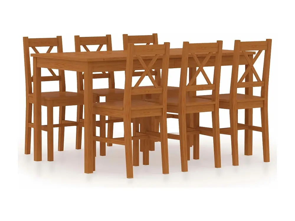 Conjunto de comedor 7 piezas madera de pino marrÃ³n miel