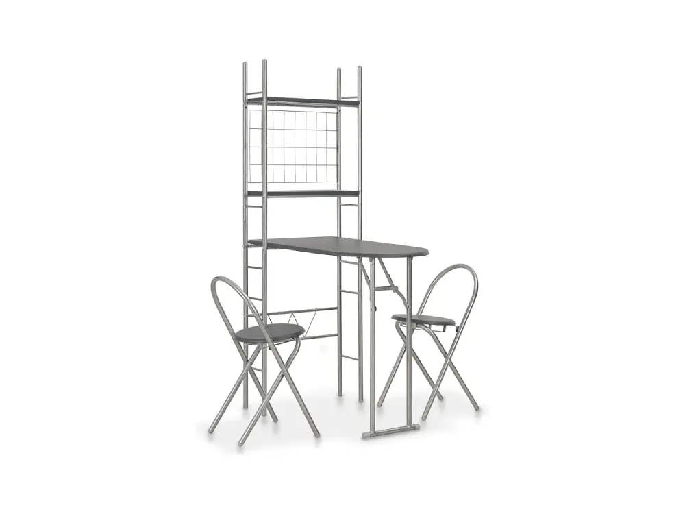 Juego de comedor plegable con estante 3 pzas MDF y acero negro
