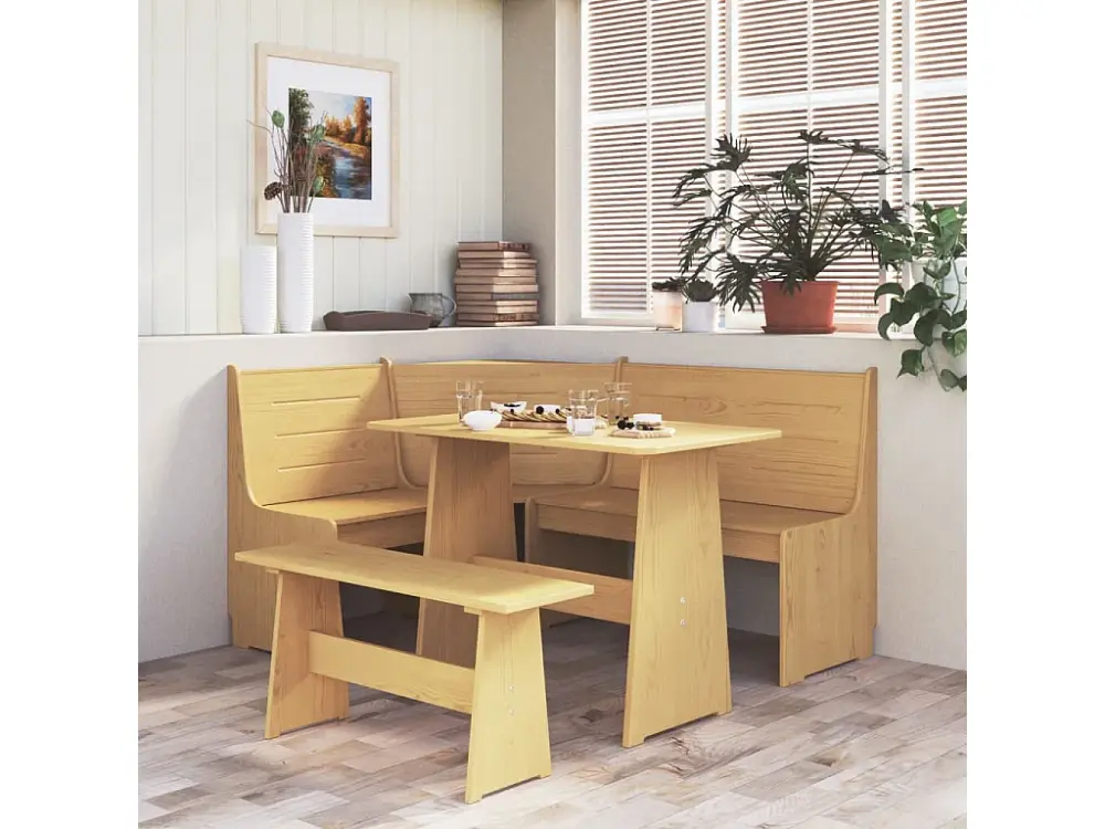Juego de comedor REINE 3 pzas madera maciza de pino marrÃ³n miel