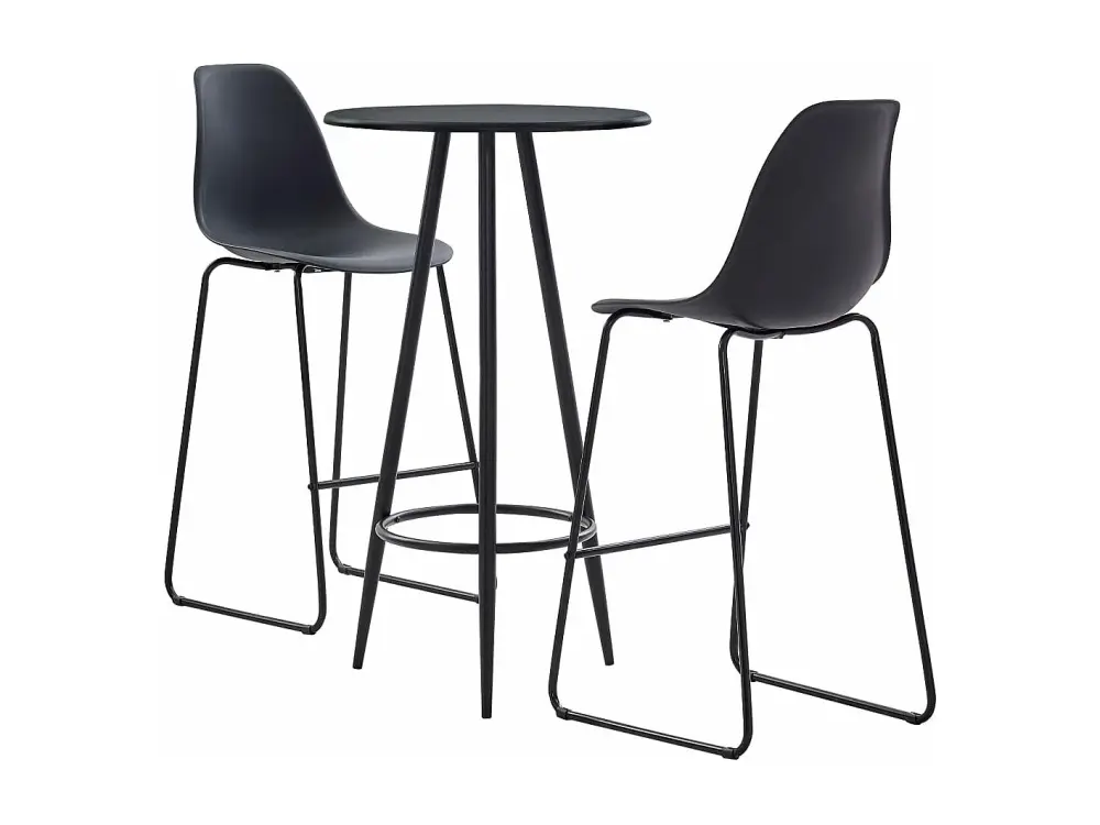 Juego de mesa alta y taburetes 3 piezas plástico negro