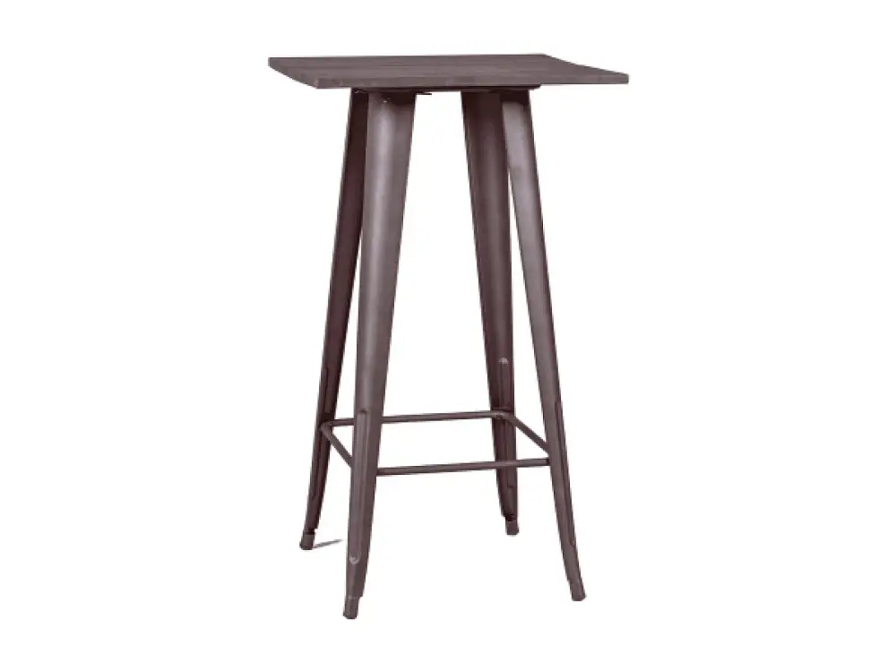 Mesa alta industrial en acero envejecido y madera oscura - Bistro - Antique