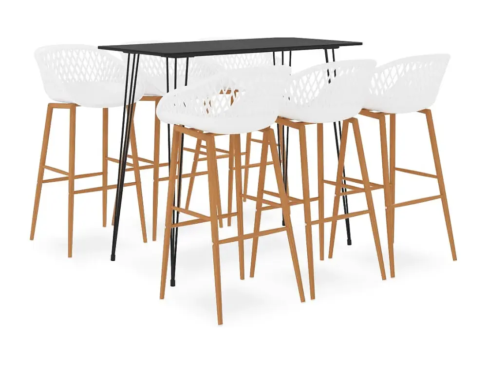 Mesa alta y taburetes de bar 7 piezas negro y blanco