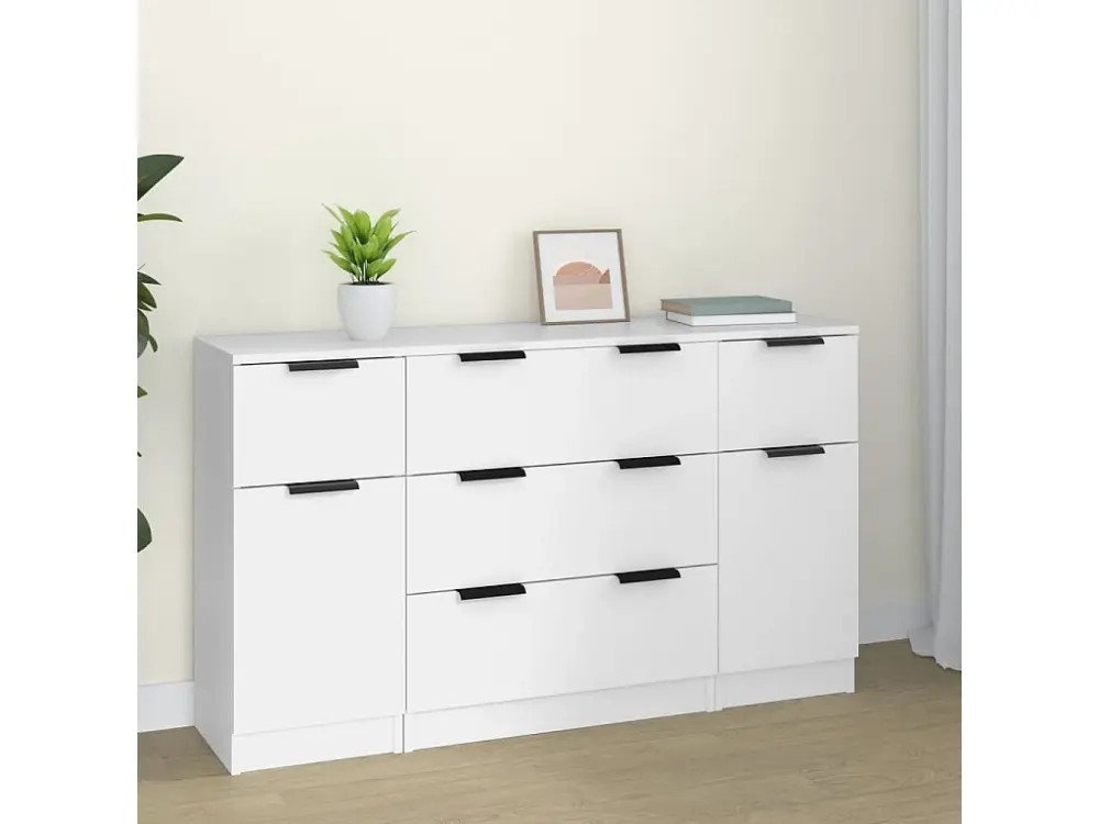 Set de aparador de 3 piezas de madera contrachapada blanco