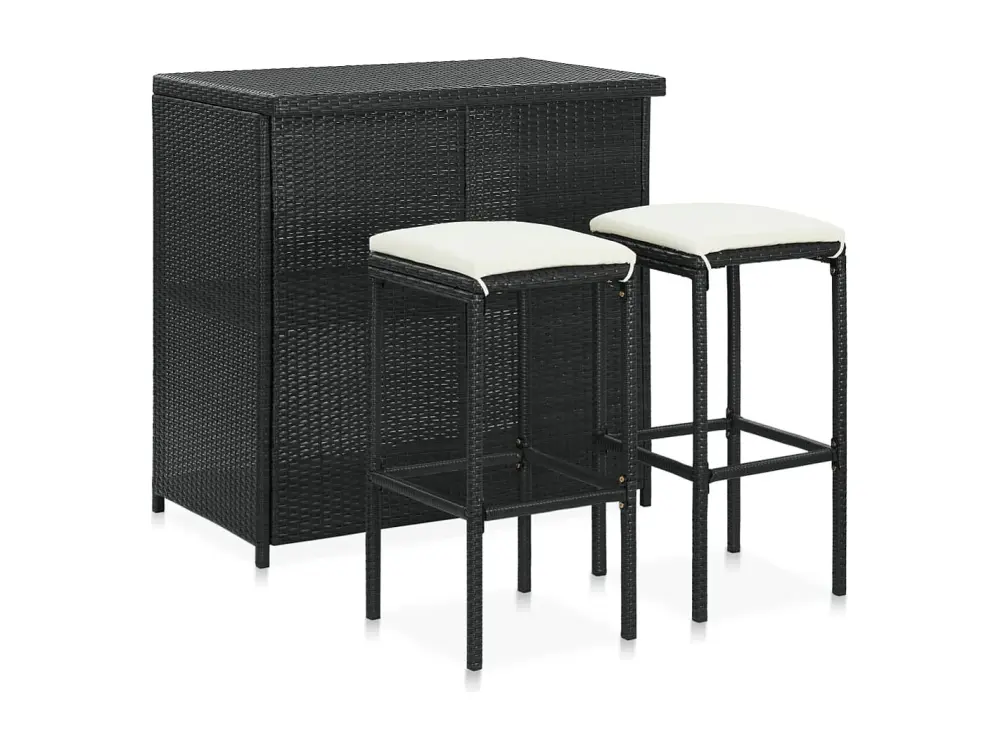Set mesa y sillas de bar jardín 3 piezas ratán sintético negro