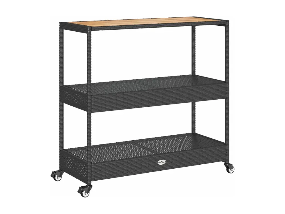 vidaXL Carrito de bar 3 niveles ratán PE y madera maciza acacia negro