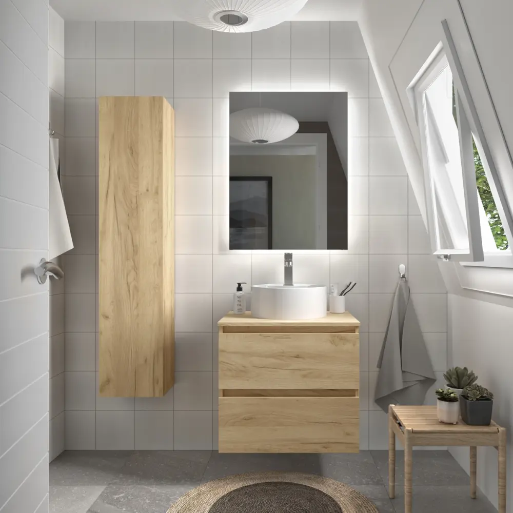 Mueble baño bequia 60 cm roble | lavabo +encimera para Baño Completo