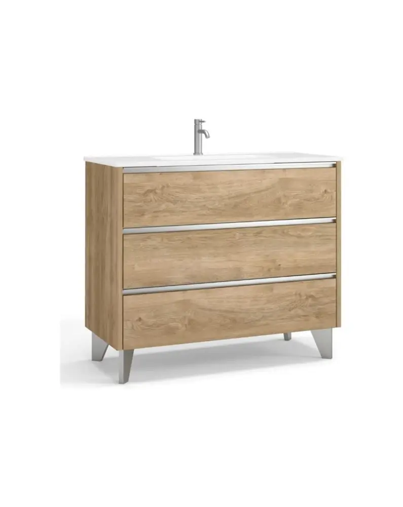 Mueble de baño al suelo con lavabo fondo reducido| 80 cm - roble sin aditivos