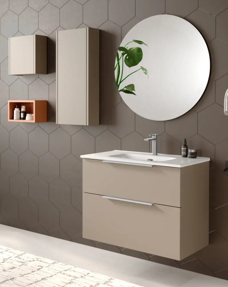 Mueble de baño suspendido con lavabo cerámico | 70 cm moka mate para Baño Completo