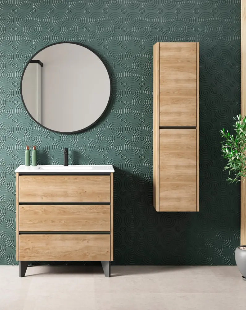 Repisa Flotante Mueble de baño al suelo con lavabo fondo reducido| 70 cm - roble sin procesar