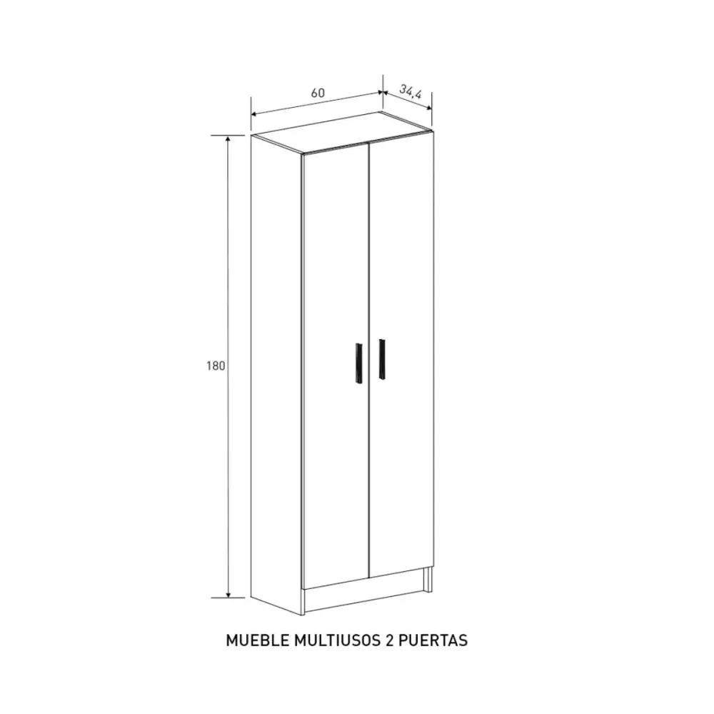 Armario Aura 2 puertas + 3 estantes blanco 180x60x34,4 cm