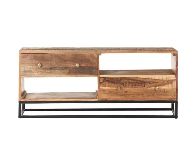 Butacón Reclinable Mueble para TV de madera maciza de acacia rugosa 120x30x50 cm