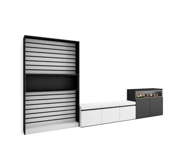 Butacón Reclinable Muebles de Salón para TV, Conjunto de muebles comedor, 360x186x35cm, Para TV hasta 65", Chimenea elé...