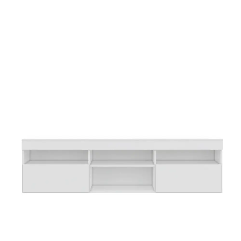 Buyqualia Reciente Mueble para TV Blanco Snow, con Espacios Abiertos y Cerrados, 4 Huecos y 2 Puertas