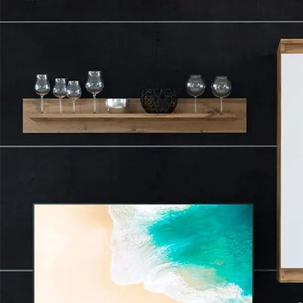 Composición de salón Venus mueble TV+2 armarios colgantes+estante blanco/cambria