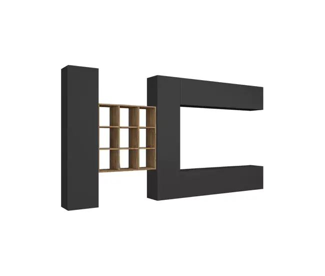 Dfallic Sistema de pared, mueble para TV de 4 puertas, Mueble de salón multiusos, 100% Made Italy, 350x30h180 cm, Antracita