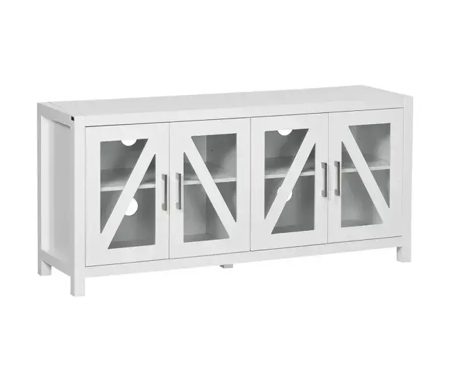 HOMCOM Mueble TV de Salón Mesa para Televisores de hasta 58" con 4 Puertas de Vidrio Templado Estantes Ajustables y 4 Ori...