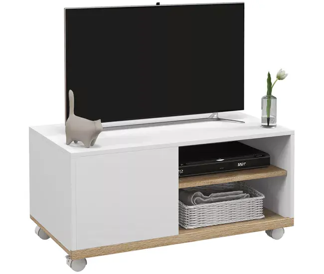 HOMCOM Mueble TV de Salón Vanguardista con Ruedas Mesa para Televisores de 42 Pulgadas Módulo TV con 1 Puerta y 2 Estant...