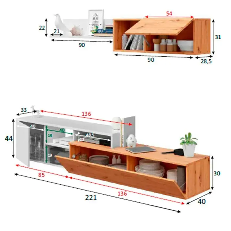 De Lujo Composición de salón Nexo Plus mueble TV+módulo flotante roble nodi/blanco artik