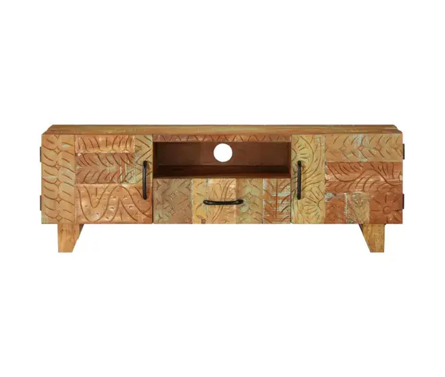 De Lujo Mueble TV tallado mano madera maciza reciclada 120x30x40 cm