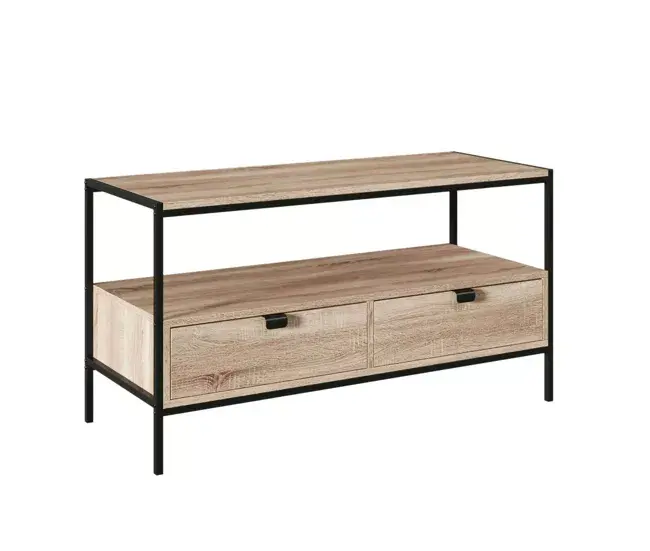 Mueble de TV Aliaj 2 Cajones 1 Espacio Central Salón Comedor Negro y Roble Definido 100 cm