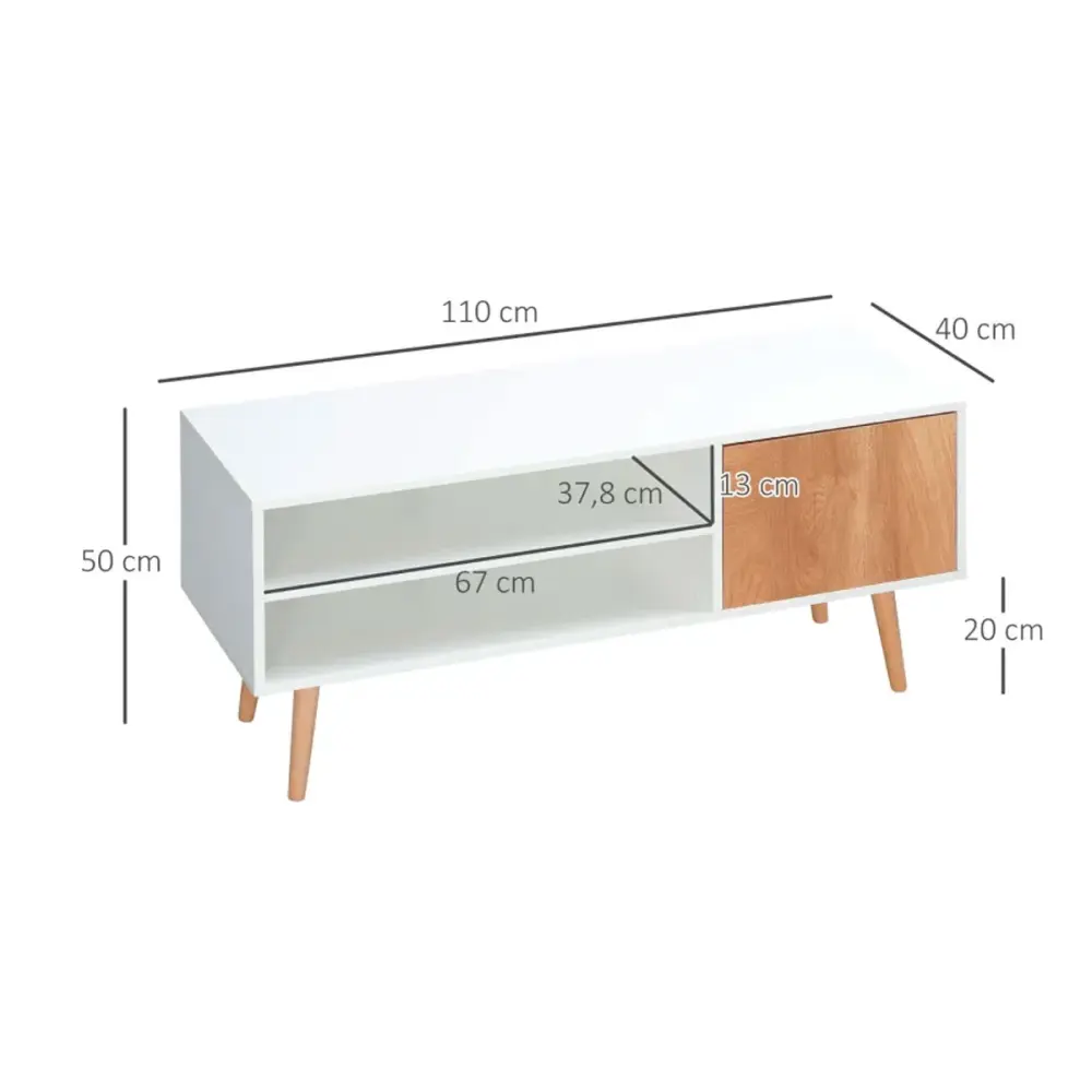 Mueble bajo de TV Kuita Homcom 2 módulos + 1 puerta blanco/madera 50x110x40 cm