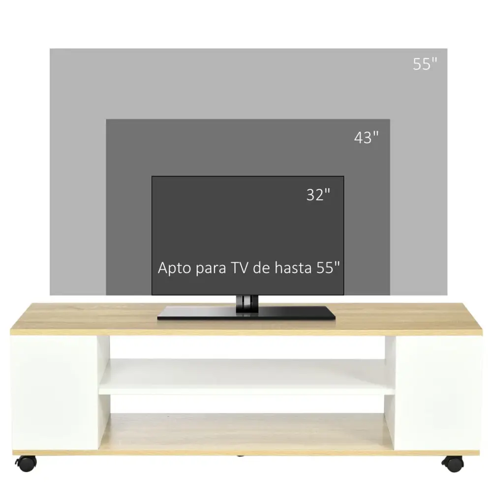 Mueble bajo de TV Kure Homcom 2 estantes natural/blanco 38,5x120x40 cm
