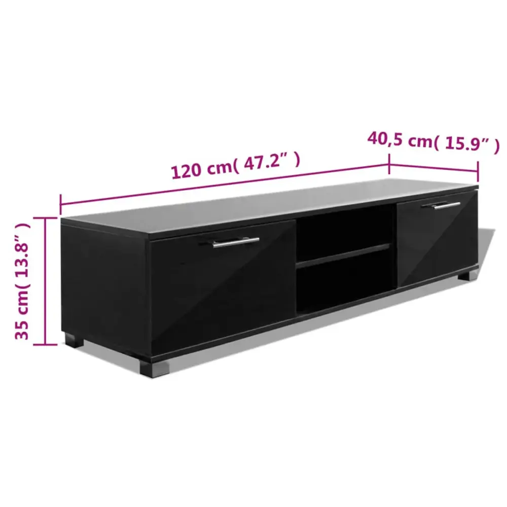 Mueble bajo para TV 2 armarios 2 estantes negro brillo 35x120x40,5 cm