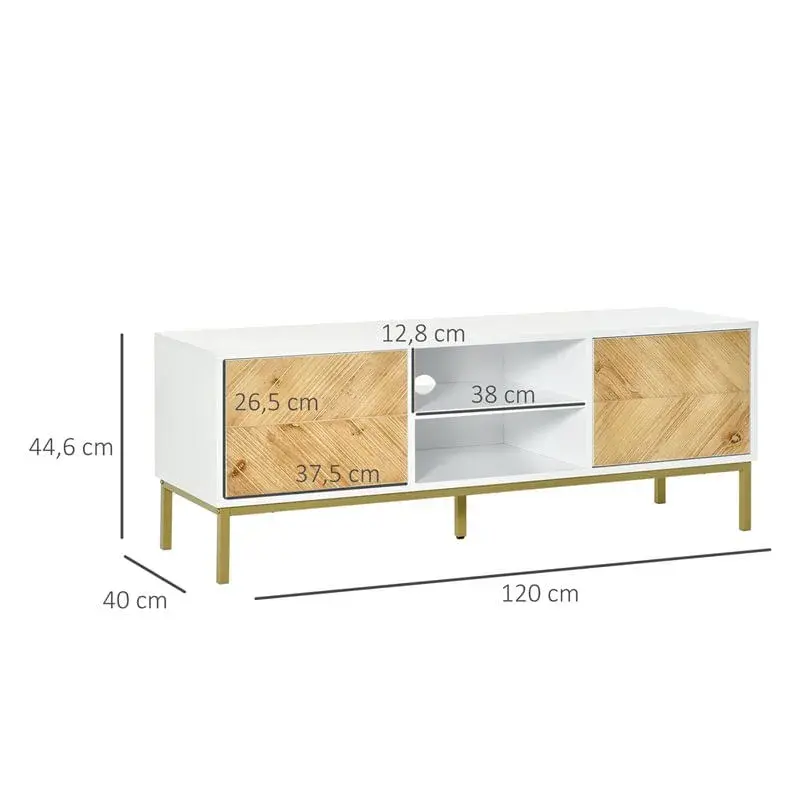 Mueble bajo para TV Homcom 2 armarios + 2 estantes blanco/madera 44,6x120x40 cm