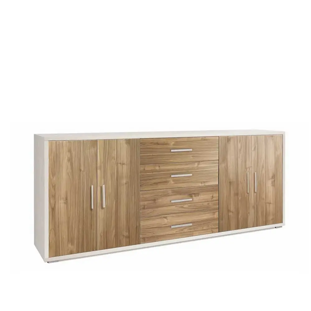 Mueble Bajo de Salón con 4 Puertas y 4 Cajones acabado Estructura Óxido Blanco / Acabado Frontal Nogal Stelvio por Sarmog