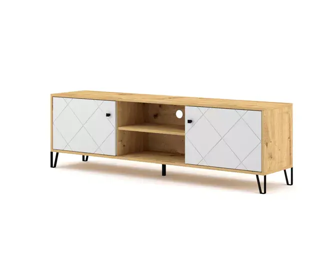 Mueble de TV BILBAO, flamante estilo rústico. Dimensiones: 55x183x40 cm. Dispone de 4 estantes, 2 puertas.