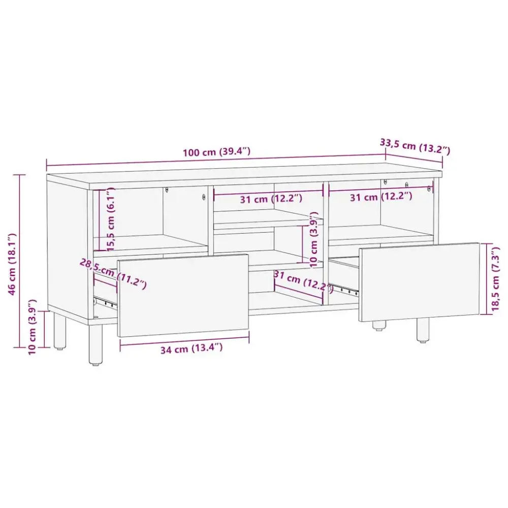 Mueble de TV Chalca 5 compartimentos + 2 cajones negro/natural 46x100x33,5 cm