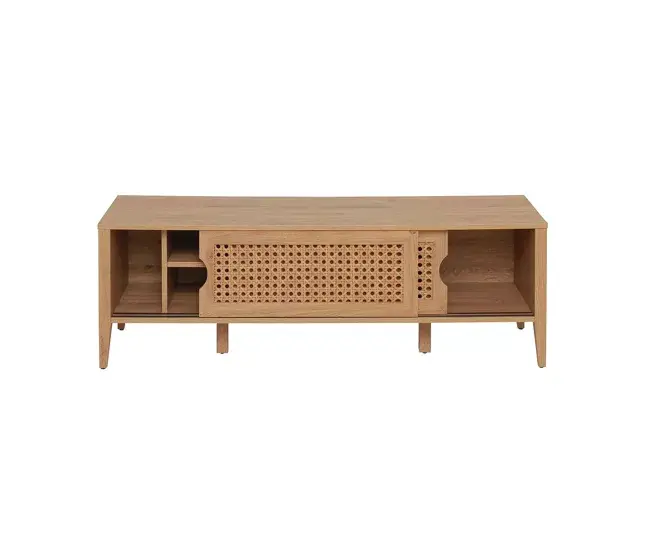 Mueble de TV con 2 puertas correderas acabado ratán | Garantí de 2 ños