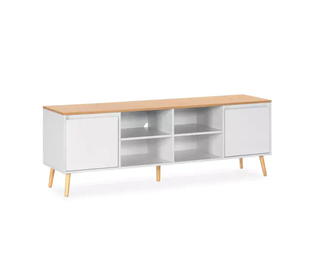 Mueble Tv Desi 2 puertas color Blanco con Almacenamiento Oculto