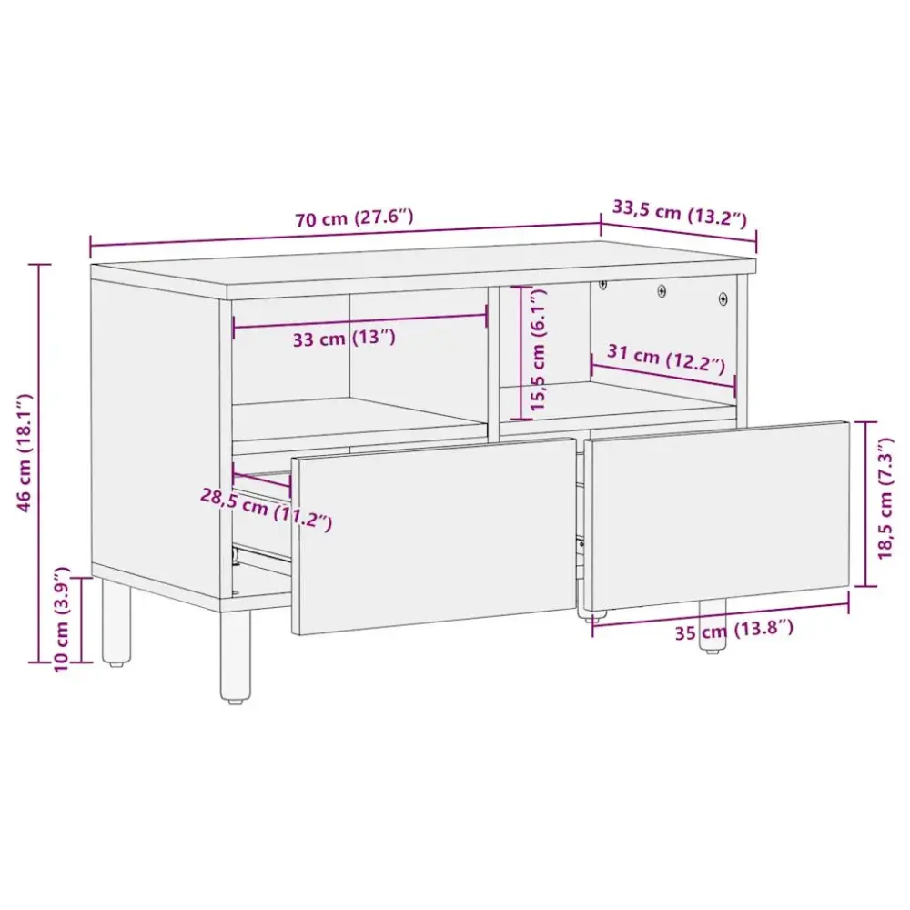Mueble de TV Naskar 2 compartimentos + 2 cajones negro/natural 46x70x33,5 cm