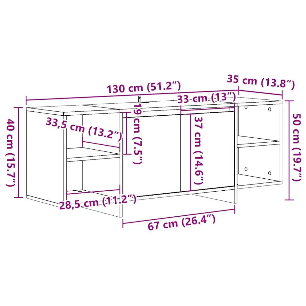 Mueble de TV Roma 4 compartimentos + 1 armario 50x130x35 cm