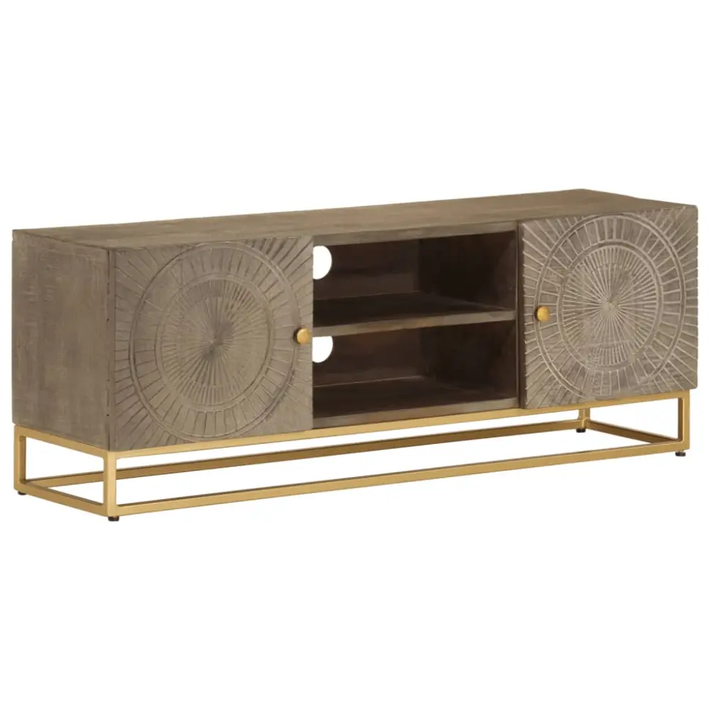 Mueble de televisión 110X30X40 cm de madera de mango maciza y hierro. Resistente al Desgaste